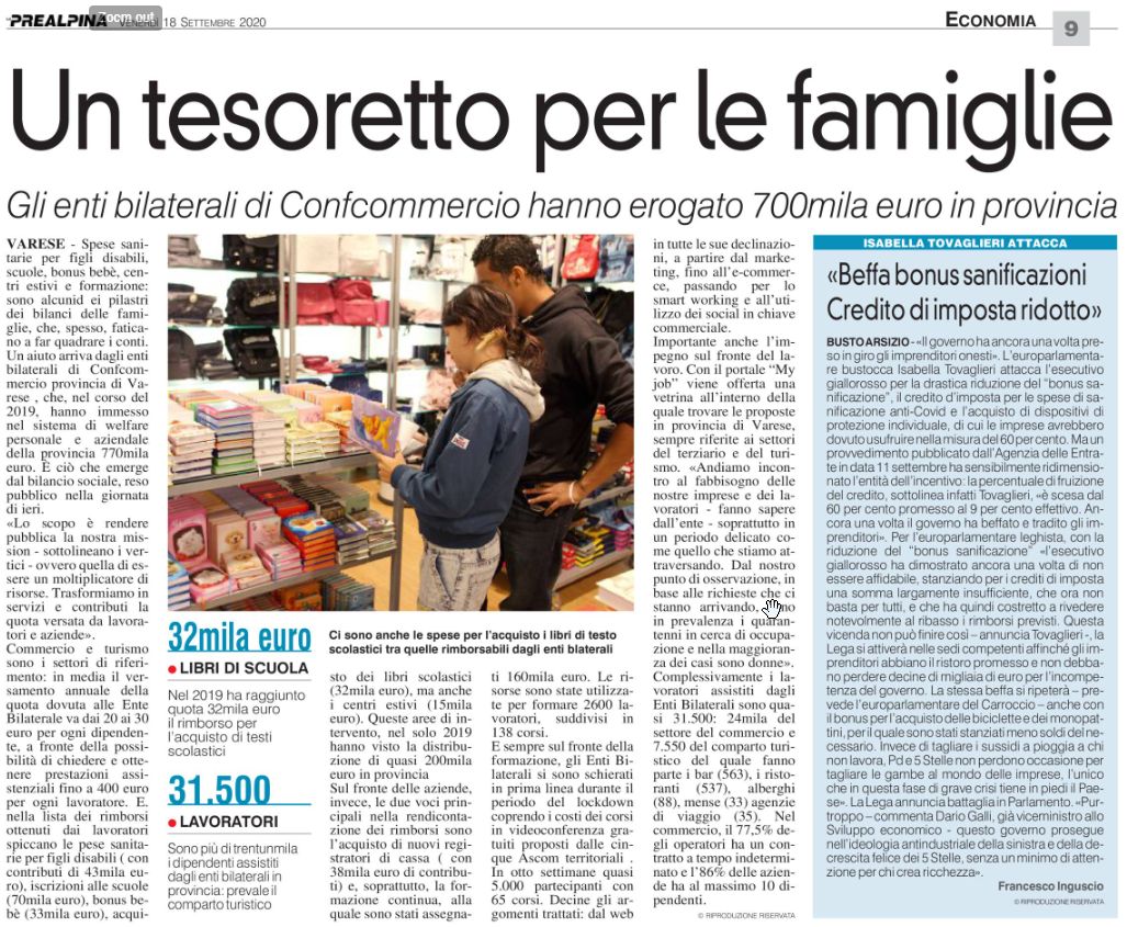 IN UN ANNO 770MILA EURO IMMESSI NEL SISTEMA: 'MOLTIPLICHIAMO LE RISORSE PER ASSISTERE LAVORATORI E AZIENDE DEL VARESOTTO'